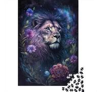 Puzzle créatif en Carton de qualité supérieure représentant Un Lion de l'espace et des Fleurs, idéal comme Cadeau d'anniversaire pour Femmes et Hommes, 300 pièces (40 x 28 cm)