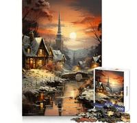 Puzzle Crépuscule dans Un Village d'hiver pour Adolescents, 1000 pièces, Divertissement intellectuel et apaisant, Bords précis, Joli Cadeau (50x75cm)