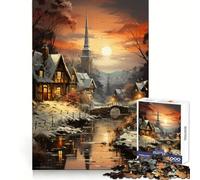 Puzzle Crépuscule dans Un Village d'hiver pour Adultes, 1000 pièces, pour stimuler la mémoire, se détendre et créer Un Souvenir mémorable (38x26cm)