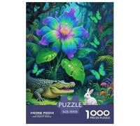 Puzzle Crocodile 1000 Pièces en Carton pour Adultes Enfants Jeu De Détente Familial Puzzle Crocodile Fleurs Exotiques Cadeau Anniversaire Décoration Intérieure 70x50cm/1000pcs