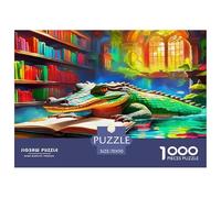 Puzzle Crocodile 1000 pièces Jeu éducatif Anti-Stress - Crocodile bibliothèque, fantaisiste, Confortable, Magique pour Adultes, décoration Murale et Cadeaux 70x50cm/1000pcs