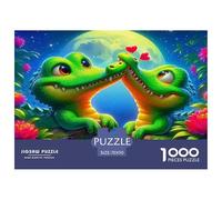 Puzzle Crocodile 1000pcs pour Adultes Deux Dinosaures Verts avec des cœurs. Jeu Familial Amusant et Stimulant, Une Excellente idée Cadeau. 70x50 cm/1000pcs
