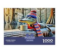 Puzzle Crocodile Écharpe Hiver Tasse 1000 Pièces Mignon Cadeau 70x50cm