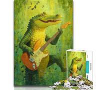 Puzzle Crocodile Jouant de la Guitare 1000 Pièces pour Adultes, Jeu de Rôle et de Famille, Décoration Murale, Cadeaux d'anniversaire et de Noël Uniques (75x50cm)