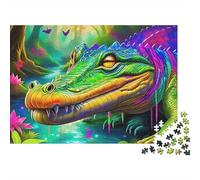 Puzzle Crocodile-Reptile à la Gueule ouverte-1000 pièces-Carton de qualité supérieure-Anti-Stress-Idéal pour de Pluie-Loisirs d'intérieur pour Adultes et passionnés confirmés-38x26cm/1000 pièces