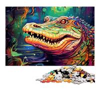 Puzzle Crocodiles Colorés 1000 Pièces pour Adultes Puzzles en Bois Cadeau Parfait pour la Décoration Intérieure et Les Vacances 50x75cm / 19,68x29,52 Pouces