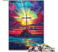 Puzzle Croix en vitrail 1000 pièces pour Adolescents et Adultes, Anti-Stress, idéal pour Passer Le Temps à la Maison, avec Affiche et fiche de Questions Assorties (50x75cm)