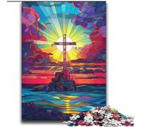 Puzzle Croix en vitrail 2000 pièces, Anti-Stress, pour Passer Un Bon Moment à la Maison, avec Affiche et fiche de Questions-réponses Assorties (70x100cm)