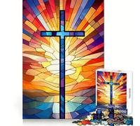 Puzzle Croix Sainte en vitrail pour Adolescents, 1000 pièces, Jeu de logique Solide, Anti-Stress, Bords Transparents, Cadeau Classique 38x26cm
