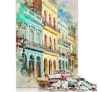 Puzzle Cuba à l'aquarelle, Jeu de Bricolage, Puzzle en Carton de qualité supérieure pour Femmes, Hommes, Enfants, Cadeaux de Noël, 1000 pièces (75 x 50 cm)