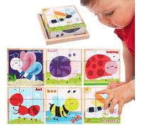 Puzzle cube en bois, bloc de bois, puzzles Jigsaw Cubes Jigsaw, puzzles éducatifs avec plateau de rangement, blocs de bois d'apprentissage interactif pour les compétences de résolution âgées de 3 à 6