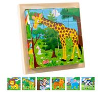 Puzzle cube en bois, cube d'images 3D, puzzle 6 en 1 avec motifs d'animaux