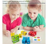 Puzzle Cube en Bois Jeux Montessori Interactif Emoji Bloc Cubes De Construction Puzzler Puzzles en Bois des Jeux De Cube Jeu Parent-Enfant Montessori Jouets Sensoriels pour Les Enfants De 3 à 12