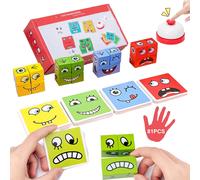 Puzzle Cube en Bois Jeux Montessori Interactif Emoji Bloc Cubes De Construction Puzzler Puzzles en Bois des Jeux De Cube Jeu Parent-Enfant Montessori Jouets Sensoriels pour Les Enfants De 3 à 12