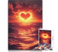Puzzle Cœur Coucher de Soleil sur l'océan (1000 pièces) pour Adultes - Jeu de réflexion stratégique et d'apprentissage et Symbolique pour Toutes Les Occasions - Dimensions:38x26cm