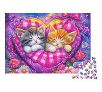 Puzzle Cœur de Chat et Fleurs Amoureuses,1000 pièces,Carton Robuste,Anti-Stress,idéal pour la Maison,Adultes,familles,Couples et passionnés.Dimensions:52x38cm.