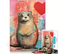 Puzzle Cœur de Loutre pour la Saint-Valentin,1000 pièces,Techniques Mixtes,pour Adultes,Jeu de Concentration,découpe de précision,Bords Lisses,défi Amusant pour Passer Le Temps (38x26cm)