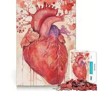 Puzzle Cœur Humain Aquarelle 1000 Pièces pour Adolescents Jeu de Stimulation Mentale Assemblage Solide et Sécurisé Activité Familiale Amusante en Soirée (50x75cm)