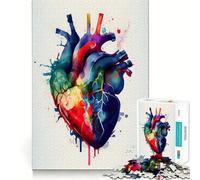 Puzzle Cœur Humain Aquarelle 1000 Pièces pour Adolescents Stimulation Mentale Ajustement Parfait Loisirs Captivants pour des Moments Confortables à la Maison (38x26cm)
