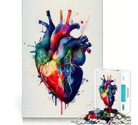 Puzzle Cœur Humain Aquarelle Adulte 1000 Pièces Jeu de Réflexion Cadeau Découpe Haute Précision Activité de Groupe Relaxante en Intérieur (38x52cm)