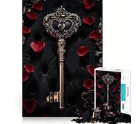 Puzzle Cœur Orné Clé 1000 Pièces pour Adolescents Jeu Cognitif Passe-Temps Calme Bordure Premium Liste de Vœux du Père Noël (38x26cm)