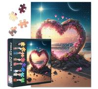 Puzzle Cœur Romantique 1000 Pièces Adulte, Puzzle sophistiqué avec Mer Plage Coucher de Soleil et Pétales de Rose 70 x 50 cm, Jeu Familial & Accessoires de Maison, Cadeau d'anniversaire
