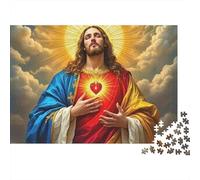 Puzzle Cœur Sacré de Jésus-1000 pièces-Carton recyclé Robuste et sans poussière-Activité relaxante et Anti-Stress pour Toute la famille-52x38cm