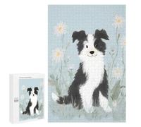 Puzzle Cute Border Collie in A Field of Daisies, 1000 PCS, Activité Créative À La Maison, pour Se Concentrer Tout en Partageant Un Moment Détendu