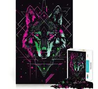 Puzzle Cyberpunk Néon Loup 1000 Pièces Jeu Stimulant Le Cérébral Ajustement Parfait Divertissement Confortable à l'Intérieur pour Tous (38x52cm)