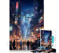 Puzzle Cyberpunk Nuit Incroyable 1000 Pièces Jeu de Mémoire Découpe Laser de Qualité Premium Activité Absorbante pour des Nuits Calmes (38x52cm)