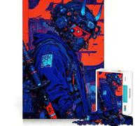 Puzzle Cyberpunk Samouraï avec Masque Oni 1000 Pièces pour Adolescents Stimule la mémoire, apaise et égaye Le Quotidien Cadeau de Noël 38x26cm