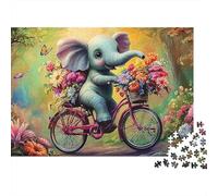 Puzzle Cycliste Éléphant 1000 Pièces pour Adultes Bébé Éléphant Vélo Fleurs Premium Haute Qualité Épais Robuste Vibrant Difficile Jeu Famille 52x38cm