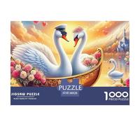 Puzzle Cygne Adulte 1000 pièces - Cygne cœur Rose, Jeu Difficile, Cadeau décoration Murale 38x26cm