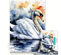 Puzzle Cygne Aquarelle 1000 pièces Jeu Amusant Technologie de découpe Laser avancée Jouet de Divertissement d'intérieur pour Les Vacances (38x26cm)