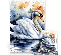 Puzzle Cygne Aquarelle 1000 Pièces pour Adultes Activité Détente et Mémoire Assemblage sans Couture Cadeau de Fêtes (38x52cm)