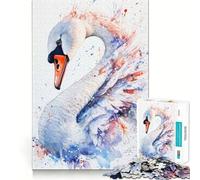 Puzzle Cygne Aquarelle avec Éclaboussures pour Adultes,1000 Pièces,Jeu de Concentration,Découpe de Précision,Bords Lisses,Défi Amusant pour Passer Le Temps d'Attendre (50x75cm)
