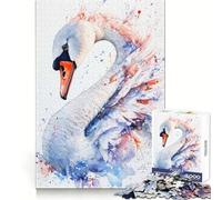 Puzzle Cygne Aquarelle avec Éclaboussures pour Adultes 1000 Pièces Stimule la Réflexion Passe-Temps Tranquille Verrouillage Sécurisé Cadeau Créatif (50x75cm)