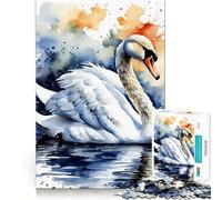Puzzle Cygne Aquarelle pour Adolescents 1000 Pièces Stimule l'esprit Amusant Découpe Nette Pièces Robustes Activité de Réunion Réconfortante (38x52cm)