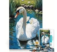 Puzzle Cygne Blanc dans Un étang pour Adultes,1000 pièces,Jeu de mémoire,Assemblage sécurisé et Solide,Jeu de Construction de Liens significatifs (50x75cm)
