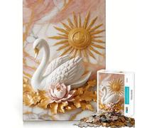 Puzzle Cygne Blanc ﹨u Sun Decor 1000 Pièces pour Adolescents Jeu de Stimulation Mentale Assemblage Solide et Sécurisé Activité Familiale Amusante en Soirée (38x52cm)