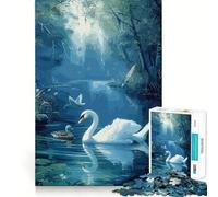 Puzzle Cygne dans la Forêt 1000 Pièces pour Adultes Jeu de Réflexion Moment de Paix Œuvre d'art Découpée et Collectionnée 38x26cm