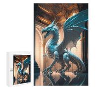 Puzzle D’Art Blue Dragon Statue Interior, 1000 PCS, pour Adultes Passionnés, comme Projet Captivant pour Les W nds Tranquilles