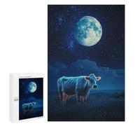 Puzzle D’Art Lonely Cow in Moonlight, 1000 PCS, pour Adultes Passionnés, comme Pause Créative pour Les Amateurs Patients, À La Maison