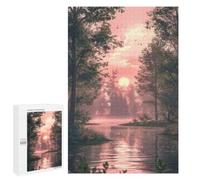 Puzzle D’Art Pink Sunset Over The River, 1000 PCS, pour Adultes Passionnés, comme Idée Cadeau pour Les Adultes Aimant Les Puzzles