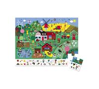 Janod Puzzle d'observation La Ferme 24 pièces – Fabriqué en France, valisette poignée – Dès 3 ans