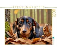 Puzzle · Dackel und Eichhörnchen im Herbstlaub | Tierische Freundschaft · 2000 pièces · Format assemblé 90 × 67 cm · CALVENDO Puzzle