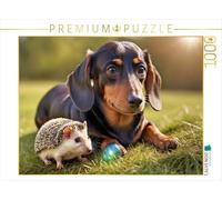 Puzzle · Dackel und Igel im Gras | Tierische Freundschaft · 1000 pièces · Format assemblé 64 × 48 cm · CALVENDO Puzzle