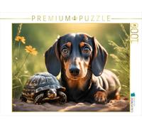 Puzzle · Dackel und Schildkröte genießen den warmen Tag | Tierische Freundschaft · 1000 pièces · Format assemblé 64 × 48 cm · CALVENDO Puzzle