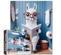 Puzzle d'alpaga assis sur les toilettes pour adulte, 1 000 pièces, animaux de lecture, livres de lecture, fleurs, feuilles, plantes, activités familiales, parfait pour les soirées de jeu
