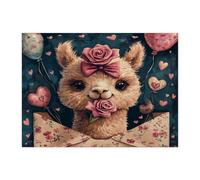 Puzzle d'alpaga de Saint-Valentin pour adultes de 500 pièces, lettres d'amour amoureux des animaux, décorations imprimées pour fête de divertissement